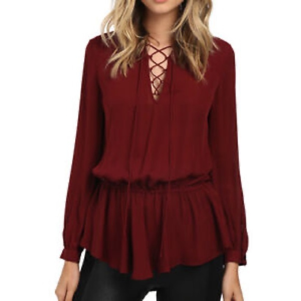 Rebecca Minkoff Red North Lace Up Silk Blouse XS